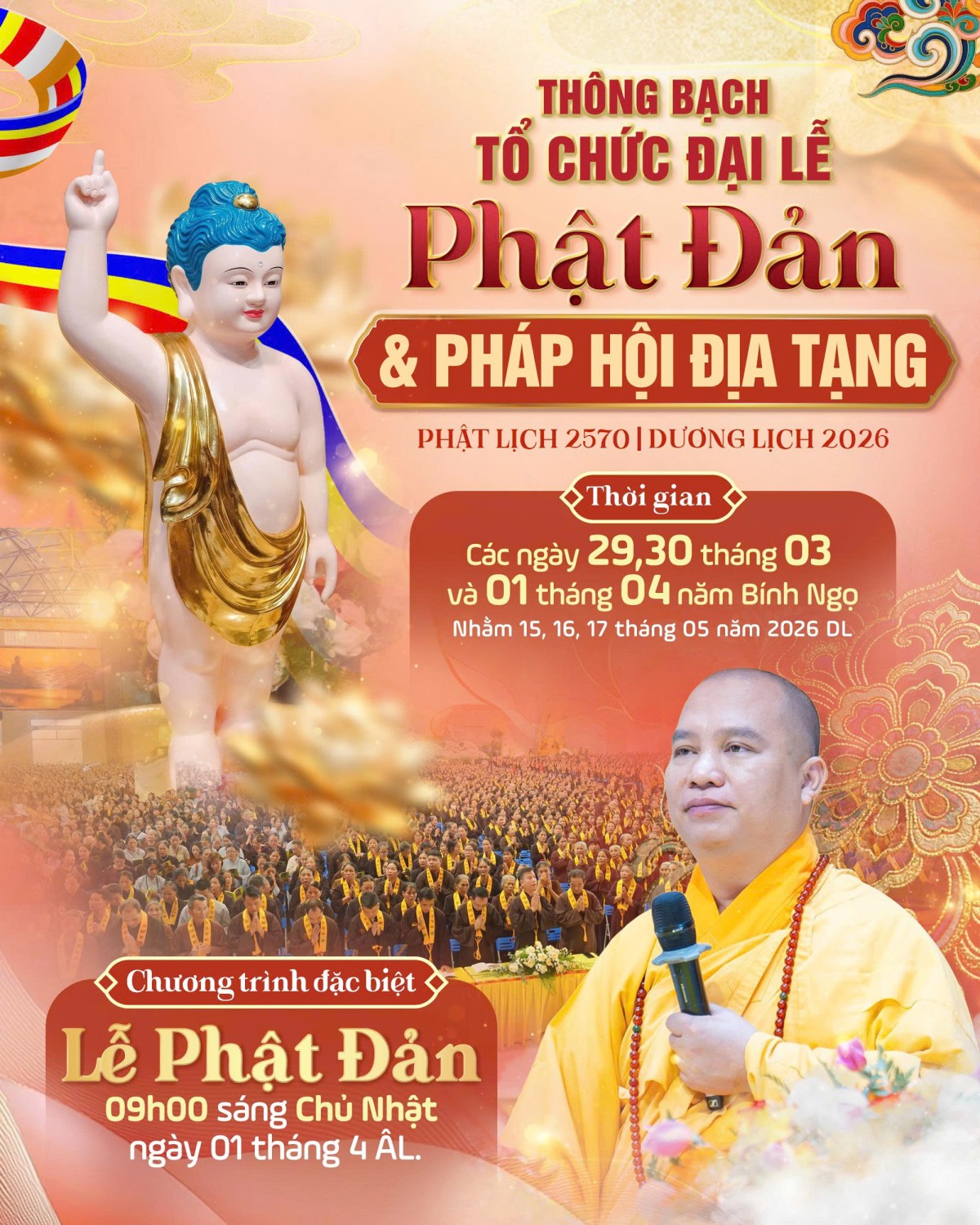 THÔNG BẠCH TỔ CHỨC ĐẠI LỄ PHẬT ĐẢN VÀ PHÁP HỘI ĐỊA TẠNG PL.2570 – DL.2026