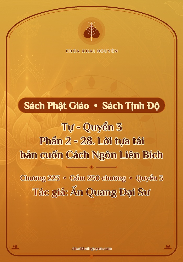 Tự - Quyển 3 - Phần 2 - 28. Lời tựa tái bản cuốn Cách Ngôn Liên Bích
