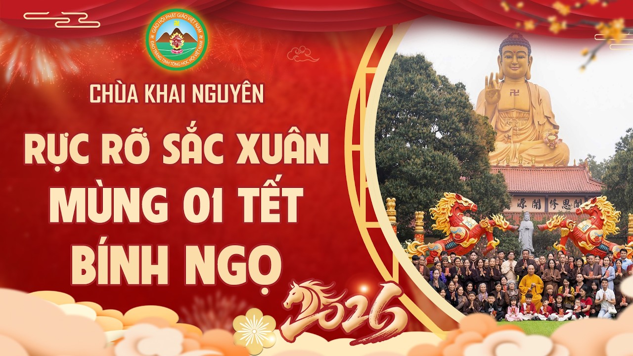 First day of the Lunar New Year 2026 (Year of the Horse) - Khai Nguyen Pagoda shines brightly wit...